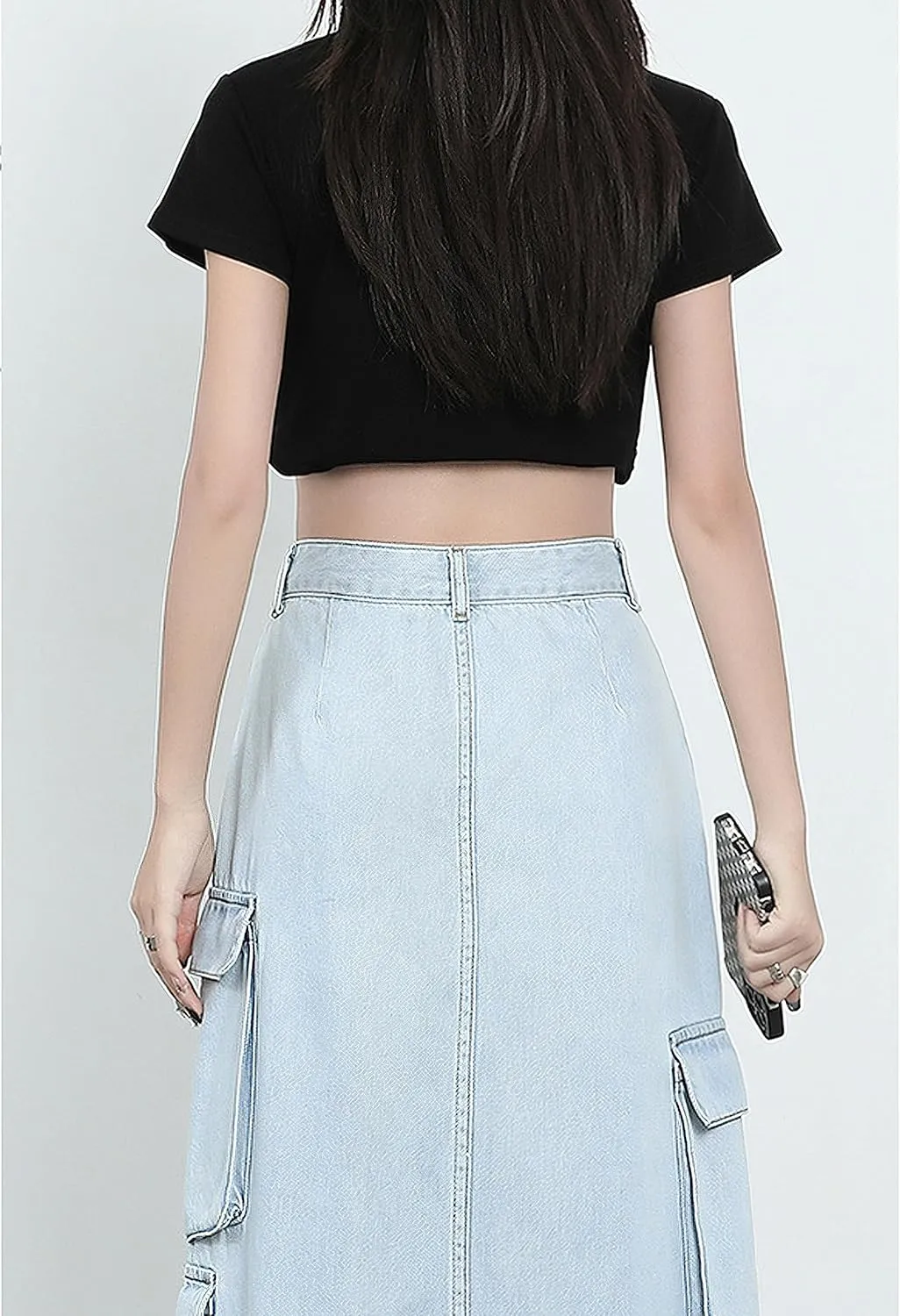 Womens Maxi Long Denim Skirts High Waisted Flared A Line Raw Hem Trendy Midi Jean Skirt
