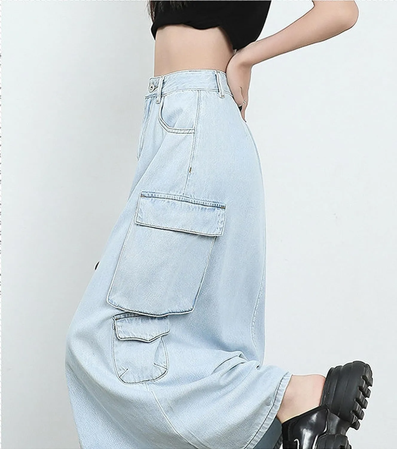 Womens Maxi Long Denim Skirts High Waisted Flared A Line Raw Hem Trendy Midi Jean Skirt