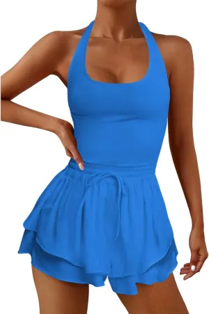 Womens One Piece Outfits Sleeveless Mini Skort Dress Casual Yoga Rompers Hight Waisted Suits Running Skortsie