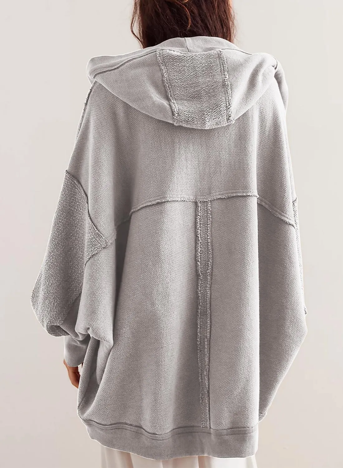 Womens Oversized Cardigan Vintage Long Sleeve Hooded Sweatshirt Casual Open Front Outwear Coat