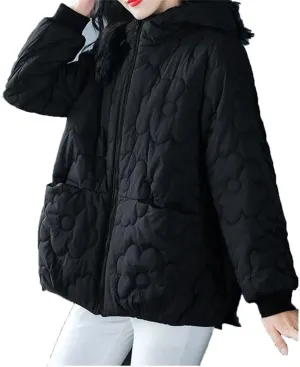 Women's Padded Coat Loose Zipper Pocket Winter Down Cotton-Padded Jacket Snow Cotton-Padded Coat Hooded Coa
