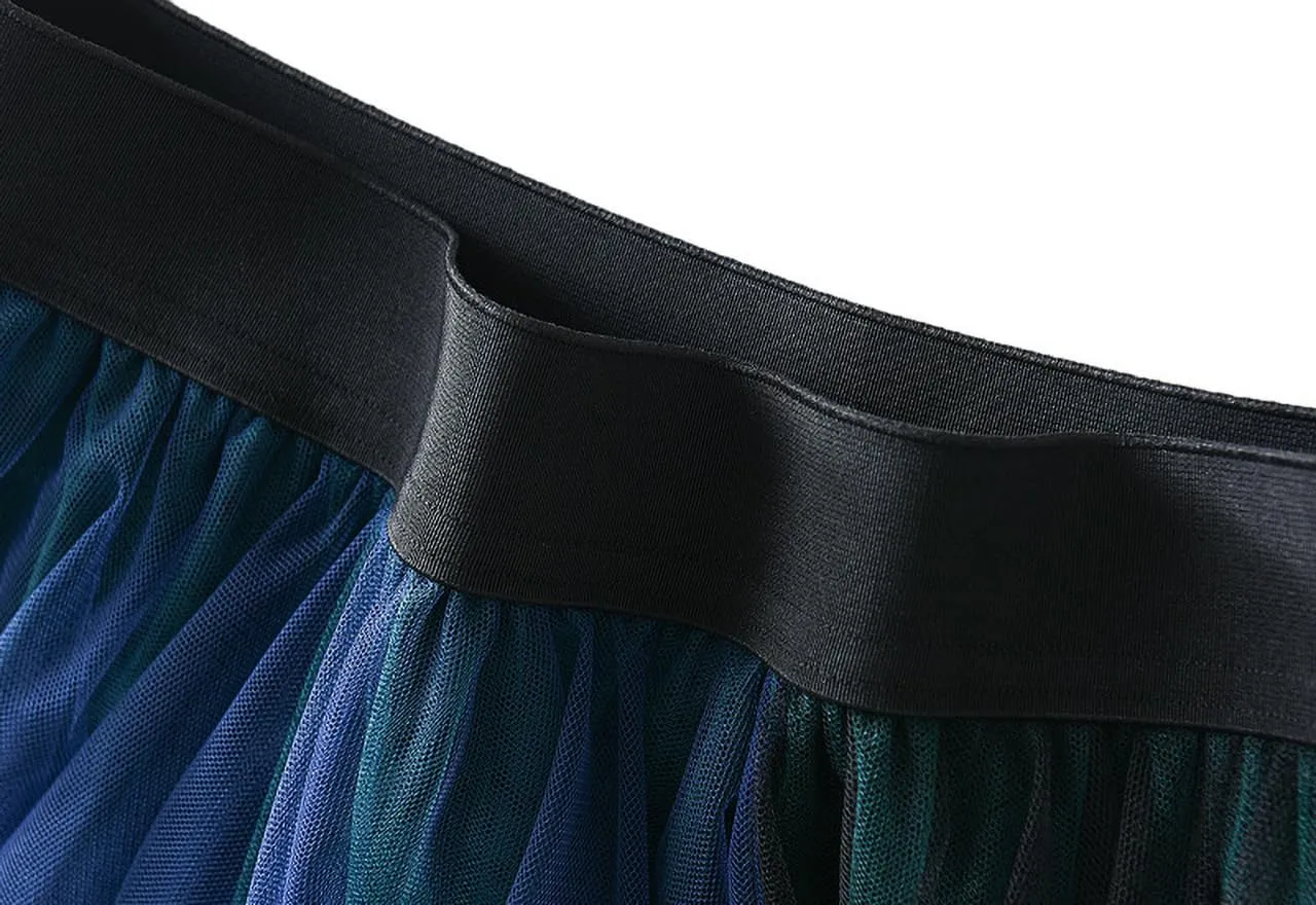 Women's Pleated Tulle Skirt Irregular Underskirt Layered Pleated A-line Midi Skirt for Wedding Party Prom