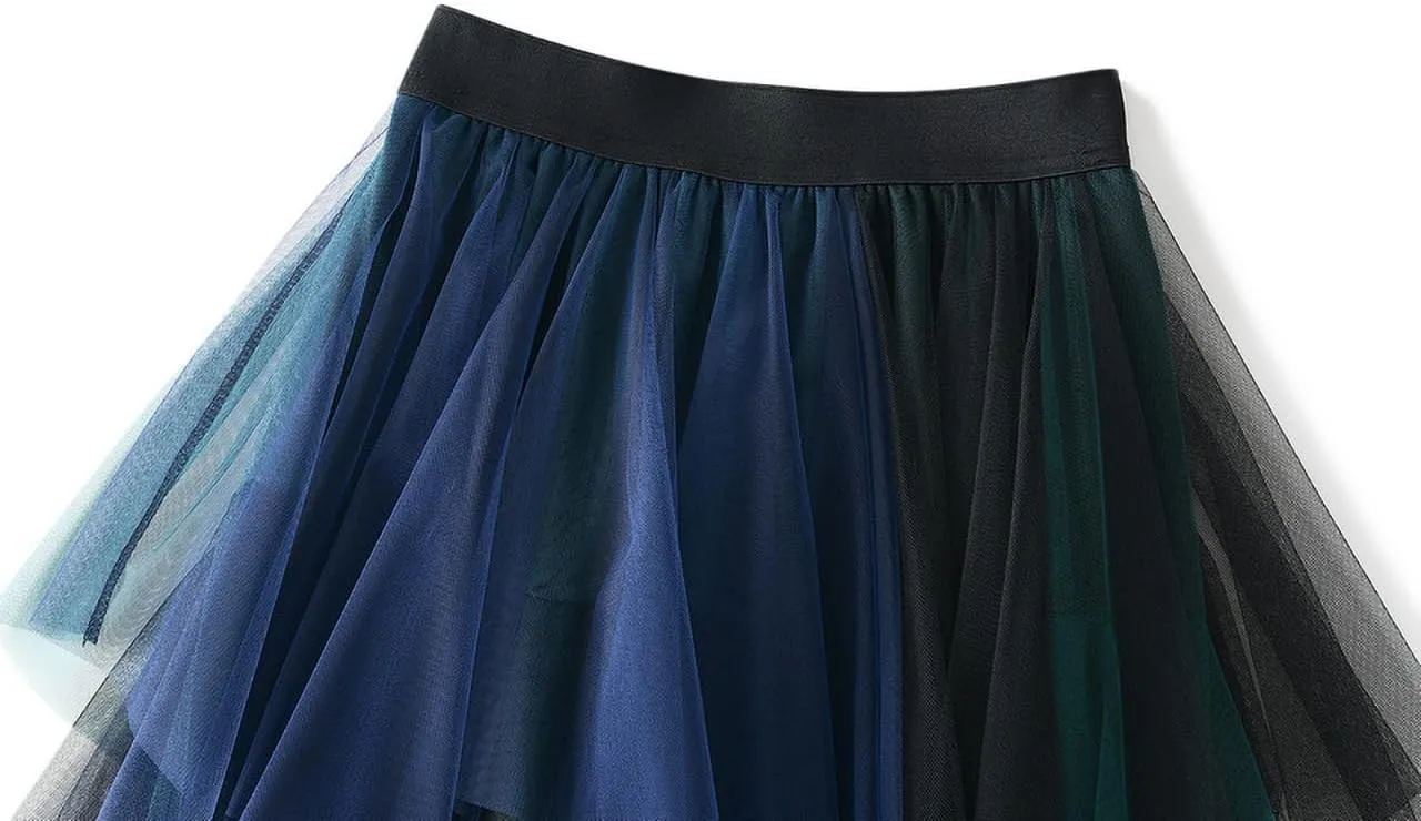 Women's Pleated Tulle Skirt Irregular Underskirt Layered Pleated A-line Midi Skirt for Wedding Party Prom