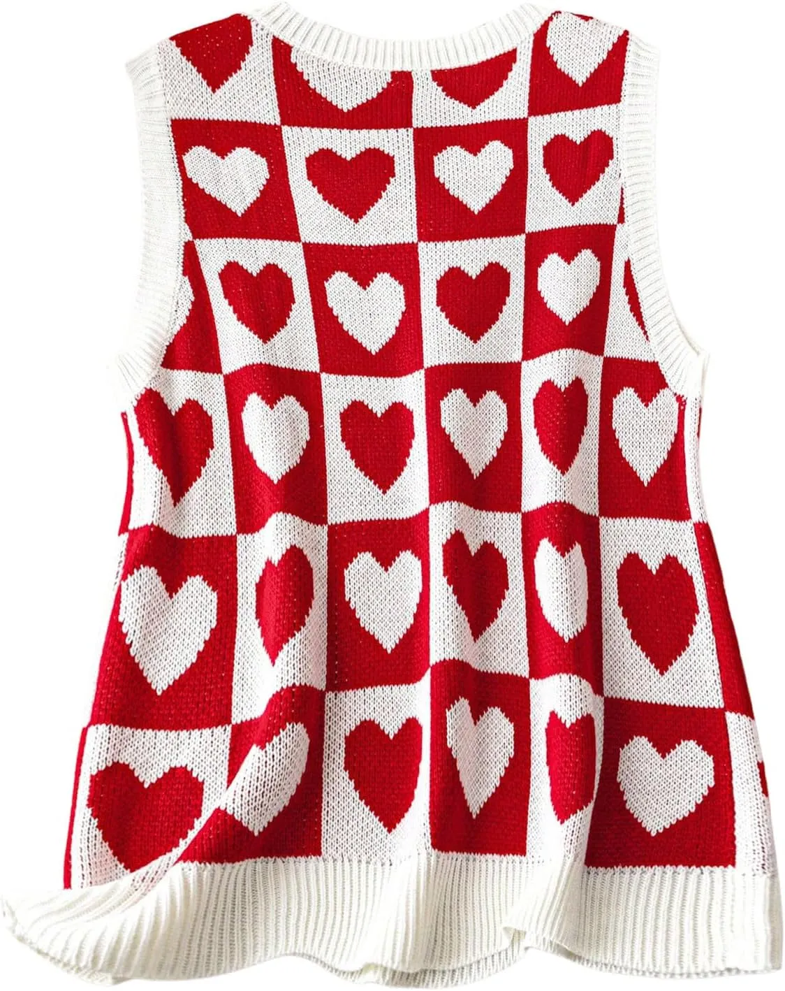 Women's Plus Size Heart Print Sweater Vest V Neck Sleeveless Graphic Knit Tops