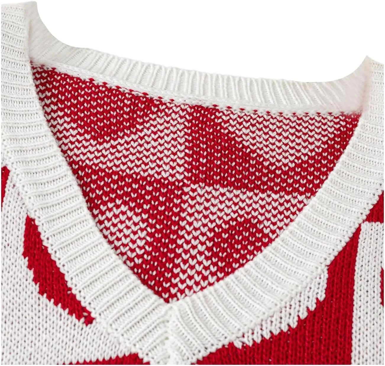 Women's Plus Size Heart Print Sweater Vest V Neck Sleeveless Graphic Knit Tops