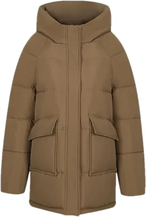 Women's Solid Big Pocket Loose Parka Coat Vintage Hooded Stand Collar Cotton-Padded Jacket