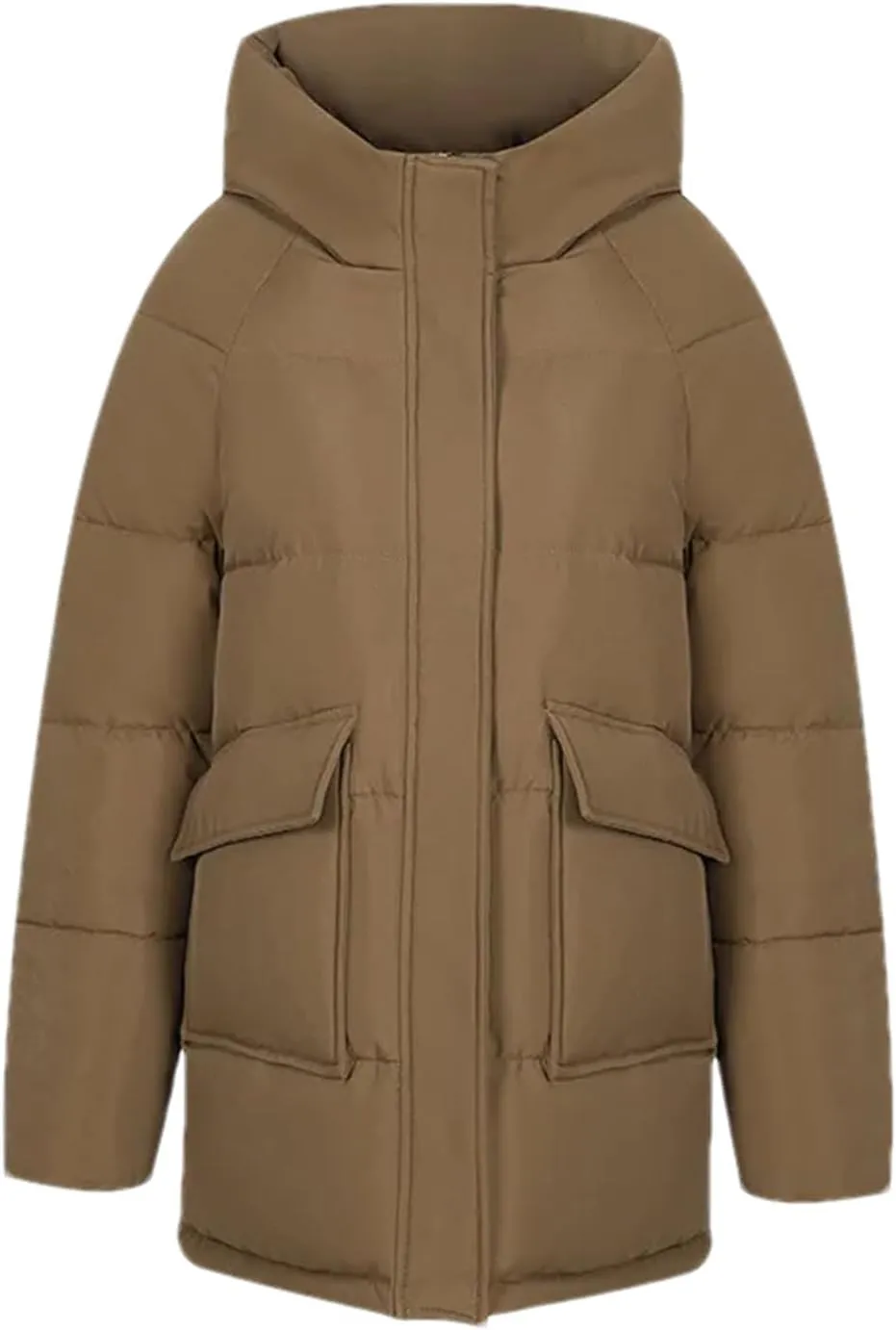 Women's Solid Big Pocket Loose Parka Coat Vintage Hooded Stand Collar Cotton-Padded Jacket