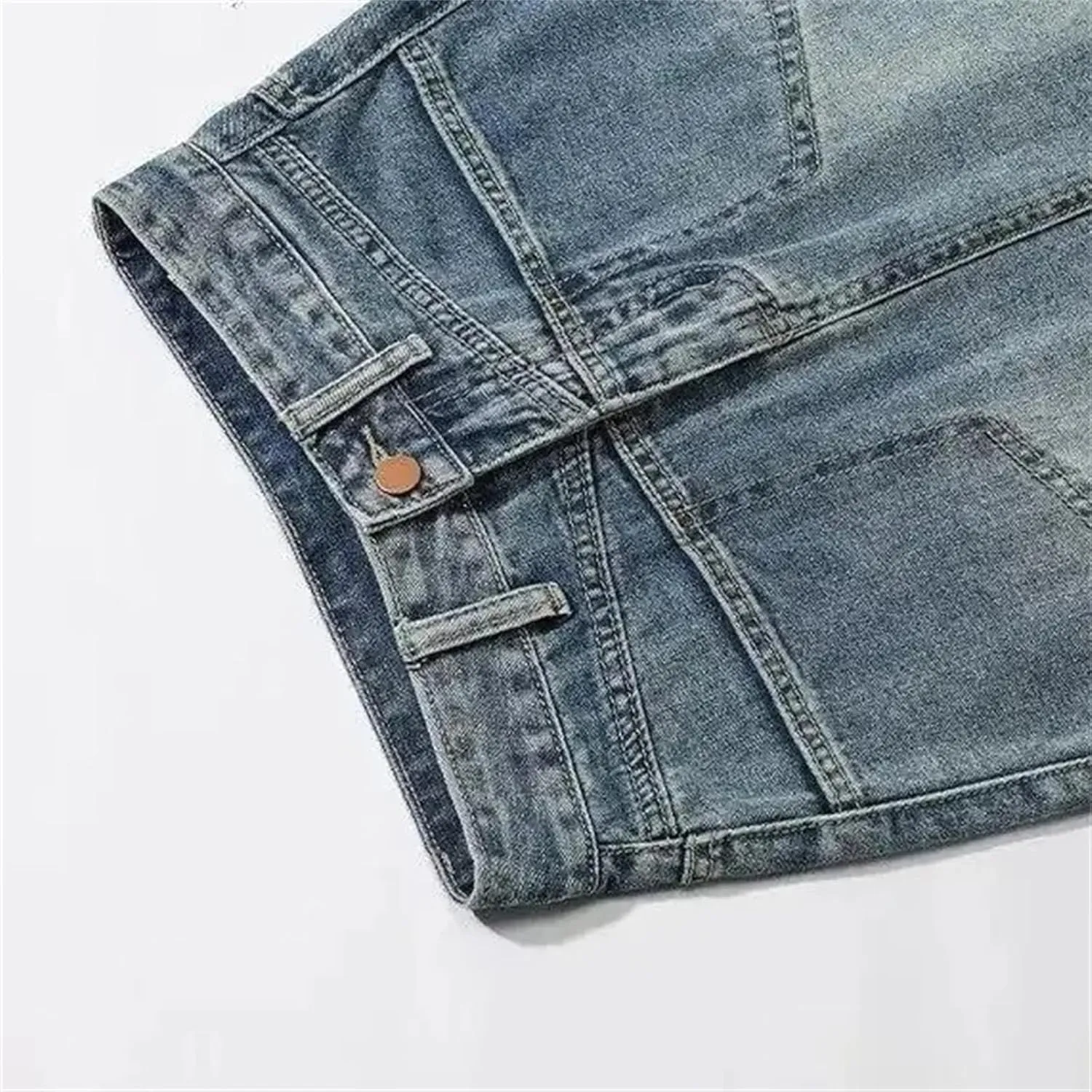 Women's Spring Summer High-Waisted Denim Skirt  Medium-Length A-Line Petite Fit Casual Slit Midi Jean Skirt