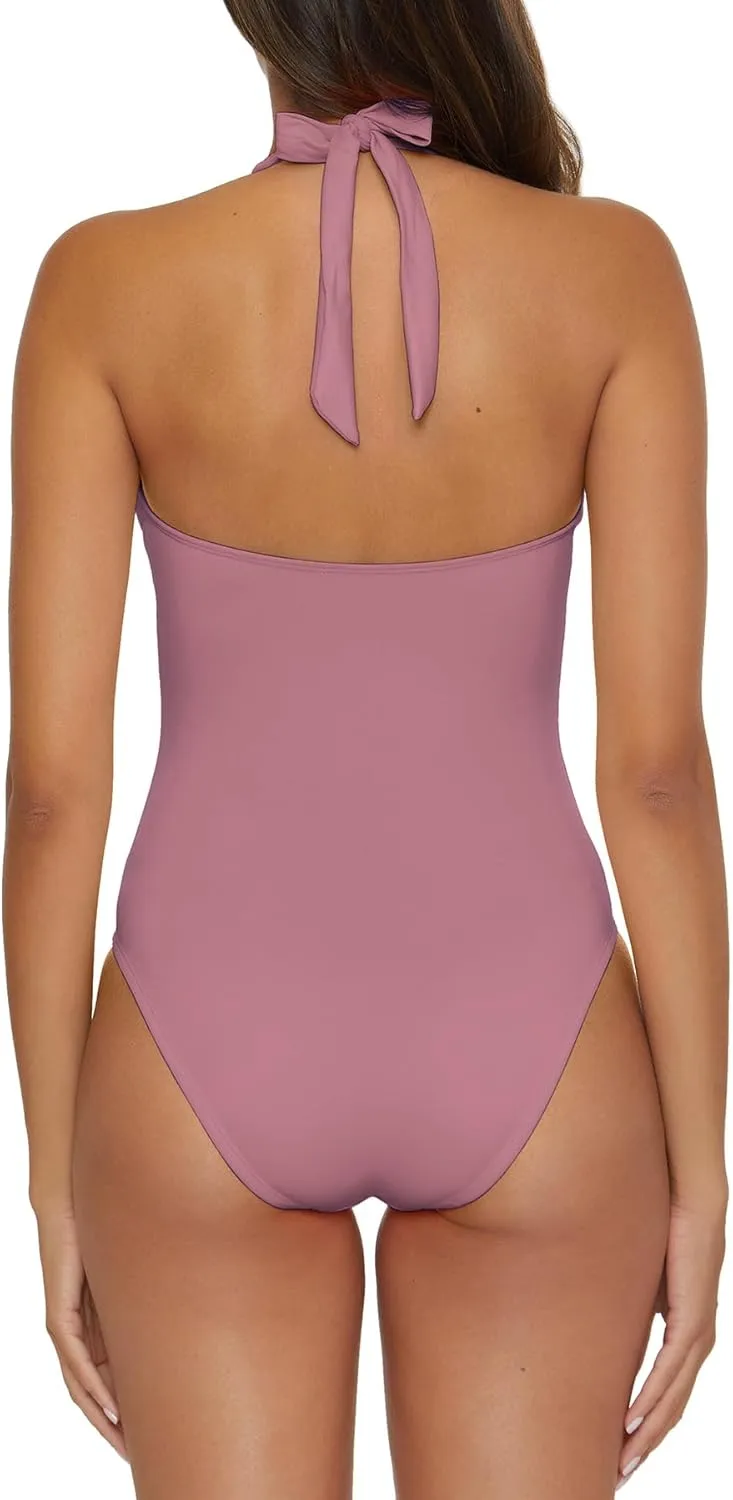 Women's Standard Twist Front One Piece Swimsuit, Plunge V-Neck, Bathing Suits
