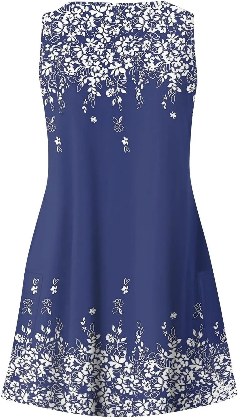 Women's Summer Casual Sundress Cute Tank Dresses Boho Beach Vacation V Neck Loose Dress with Pockets 2025 S-3XL