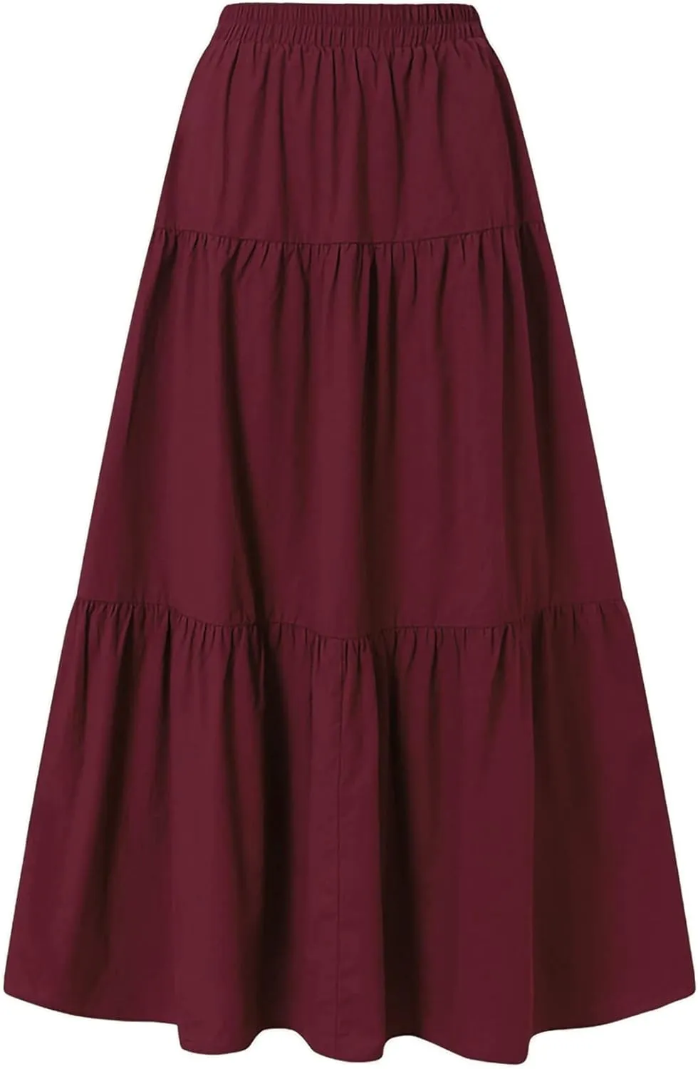 Womens Summer High Waist Boho Solid Color Maxi Skirt Casual Flowy Swing Tiered A Beach Long Skirts