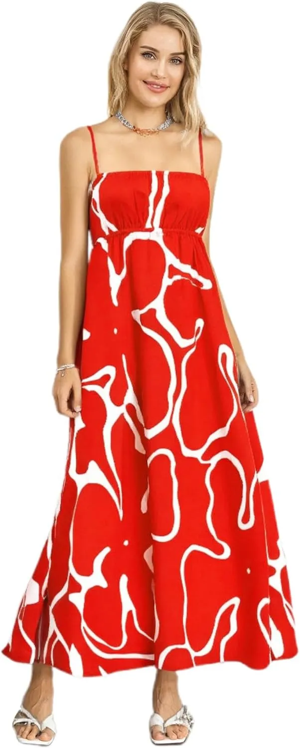 Women's Summer Maxi Dresses Spaghetti Strap Backless Casual Loose Vacation Beach Boho Long Dress Sundress