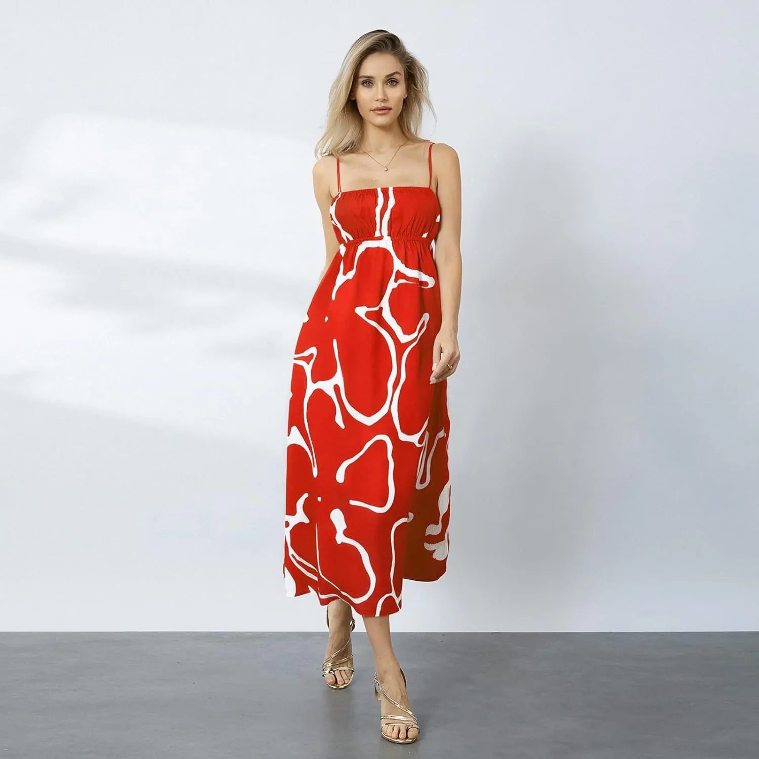 Women's Summer Maxi Dresses Spaghetti Strap Backless Casual Loose Vacation Beach Boho Long Dress Sundress