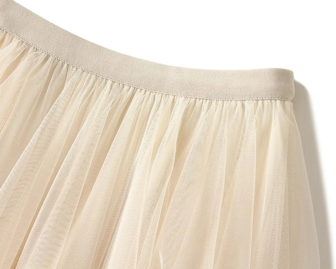 Women's Tulle Skirt A-Line Midi Skirts Irregular Underskirt Ladies Elegant Layered Skirt for Wedding Party Prom