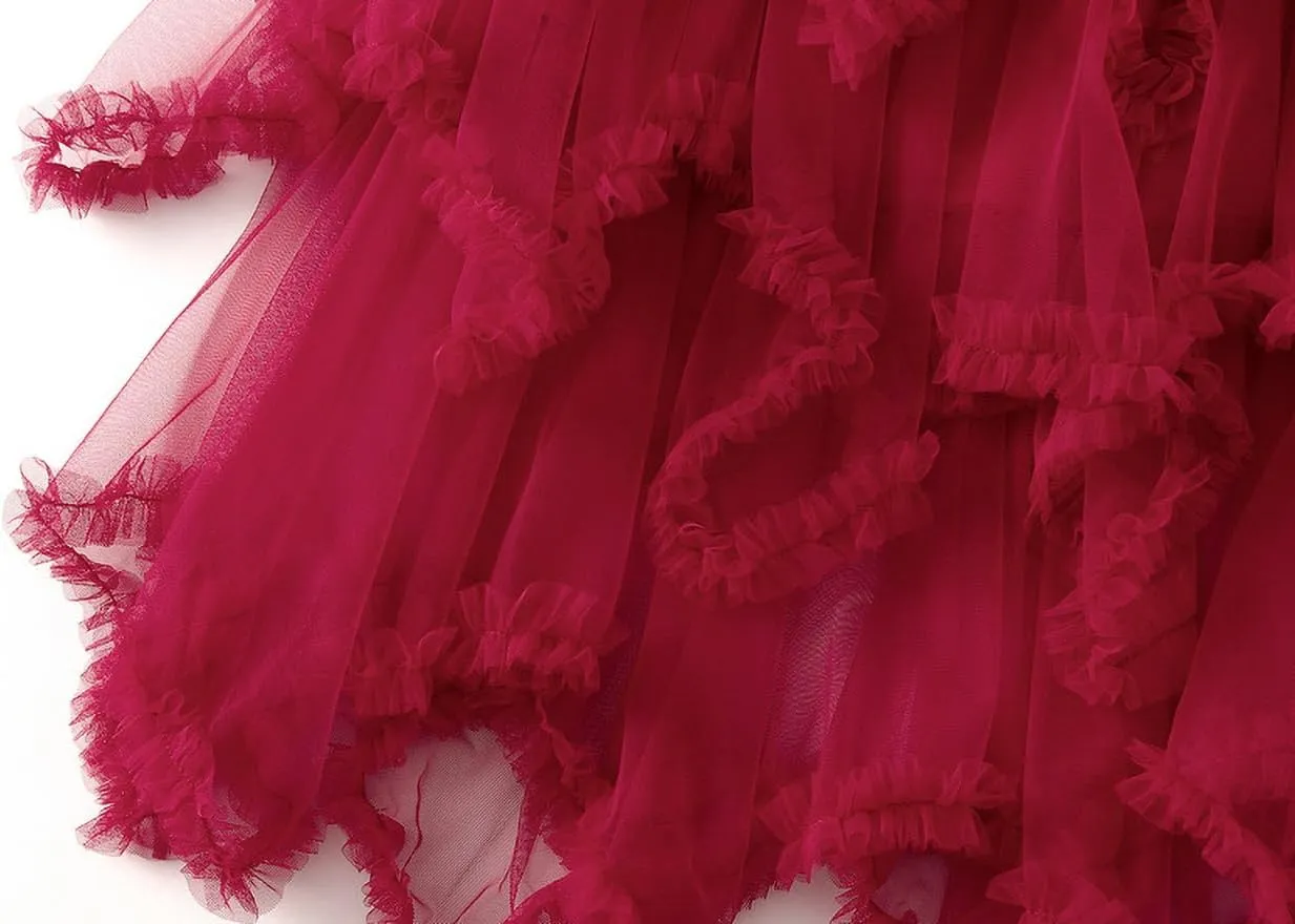 Women's Tulle Skirt A-Line Midi Skirts Irregular Underskirt Ladies Elegant Layered Skirt for Wedding Party Prom