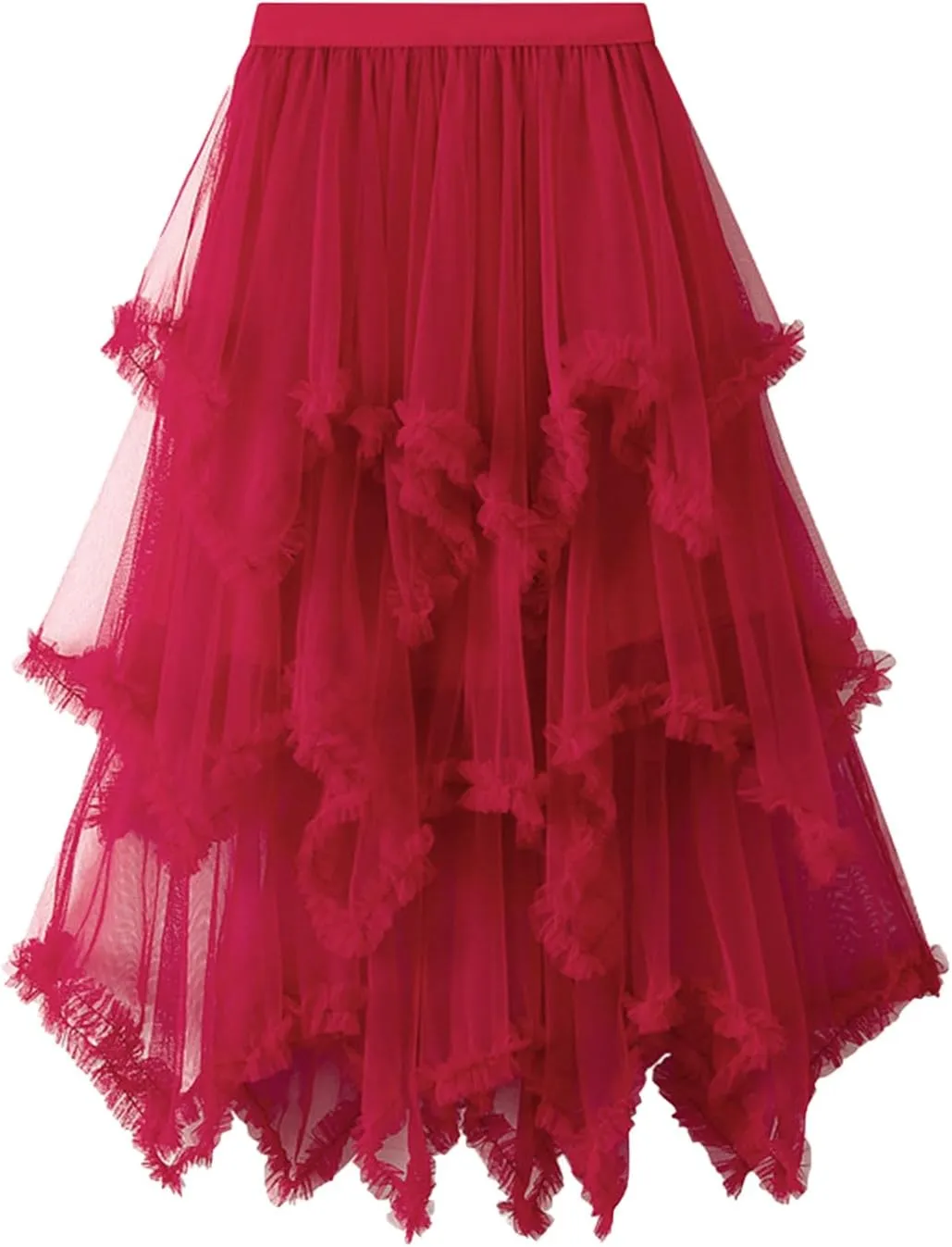Women's Tulle Skirt A-Line Midi Skirts Irregular Underskirt Ladies Elegant Layered Skirt for Wedding Party Prom
