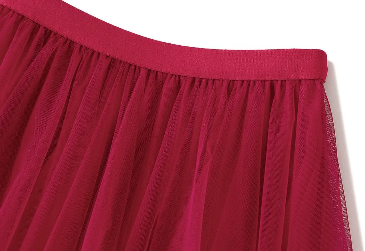 Women's Tulle Skirt A-Line Midi Skirts Irregular Underskirt Ladies Elegant Layered Skirt for Wedding Party Prom