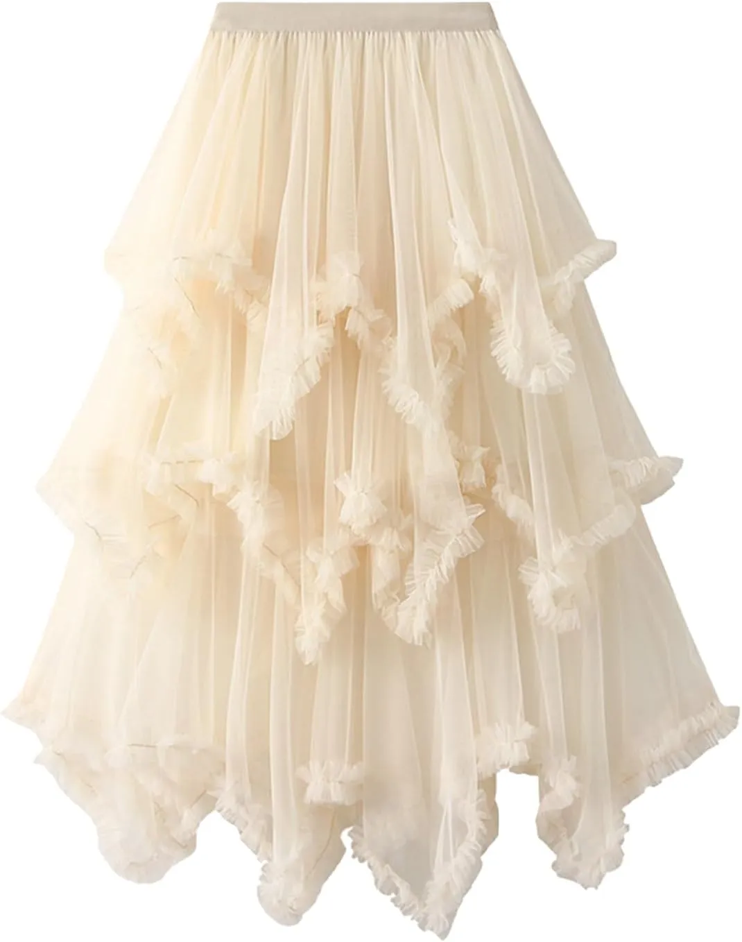 Women's Tulle Skirt A-Line Midi Skirts Irregular Underskirt Ladies Elegant Layered Skirt for Wedding Party Prom