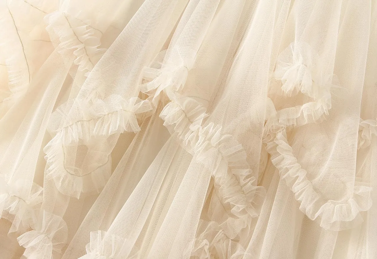 Women's Tulle Skirt A-Line Midi Skirts Irregular Underskirt Ladies Elegant Layered Skirt for Wedding Party Prom