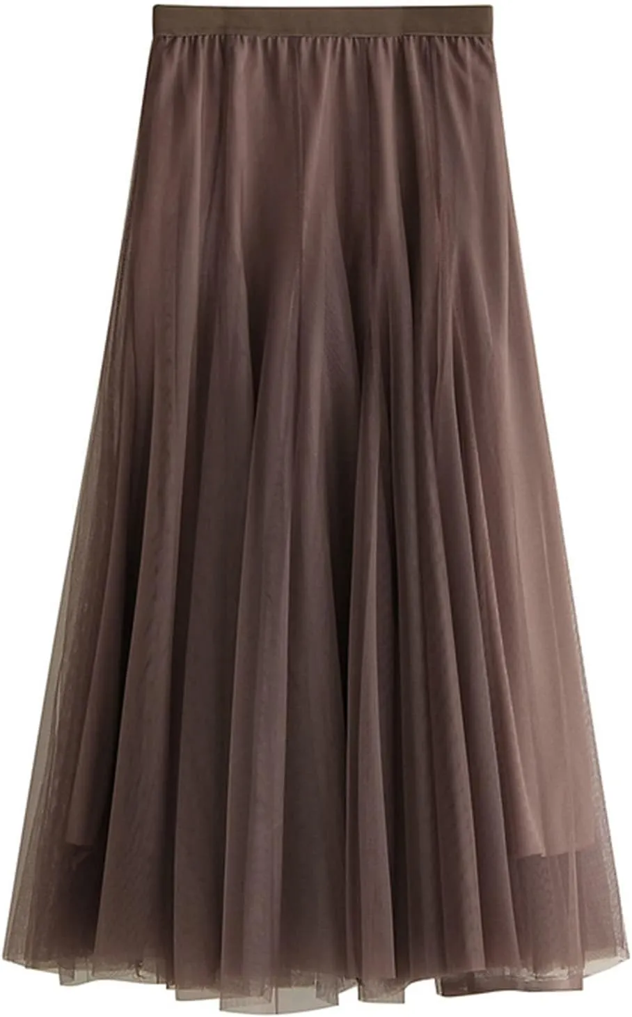 Women's Tulle Skirt Elastic High Waist Elegant Layered Pleated Mesh Flowy A-line Midi Skirt for Wedding Party