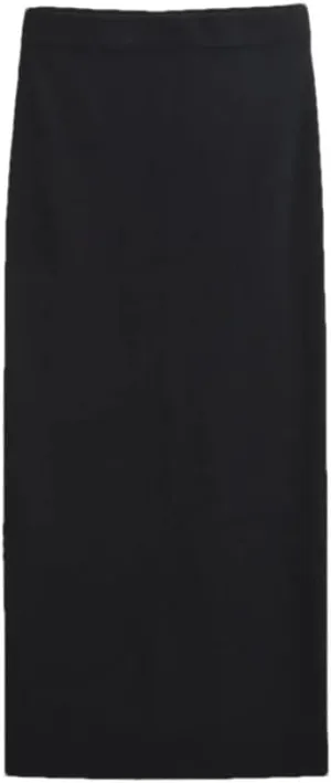 Women's Vintage High - Waist White Knitted Midi Skirt Straight Style with Slit Long and Elegant