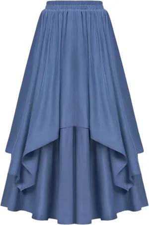 Women's Vintage Ruffle Midi Long Skirt Women's High Waisted Solid Color Long Skirt