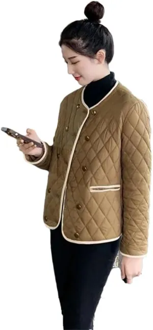 Women's Winter Jacket Double Breasted Buckle Lightweight Cotton-Padded Coat Warm Casual Short Top Coat