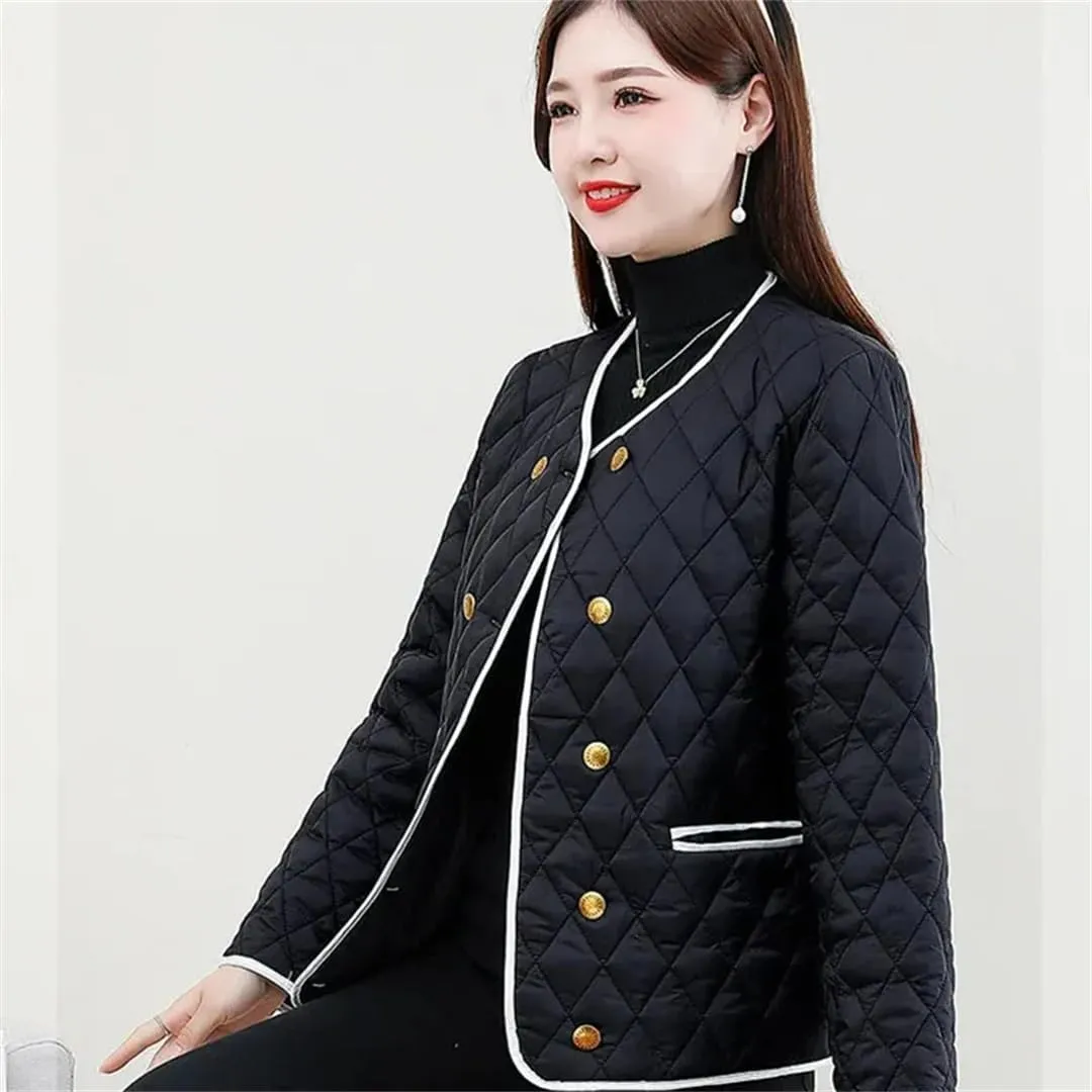 Women's Winter Jacket Lingge Contrasting Colors Lightweight Cotton-Padded Coat Warm Casual Short Coat