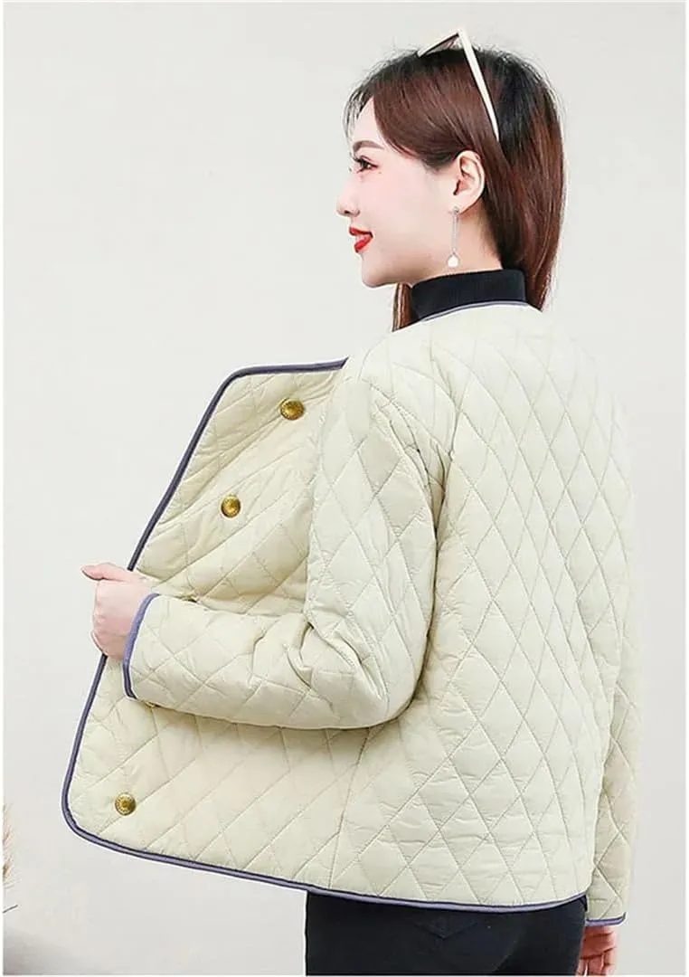Women's Winter Jacket Lingge Contrasting Colors Lightweight Cotton-Padded Coat Warm Casual Short Coat