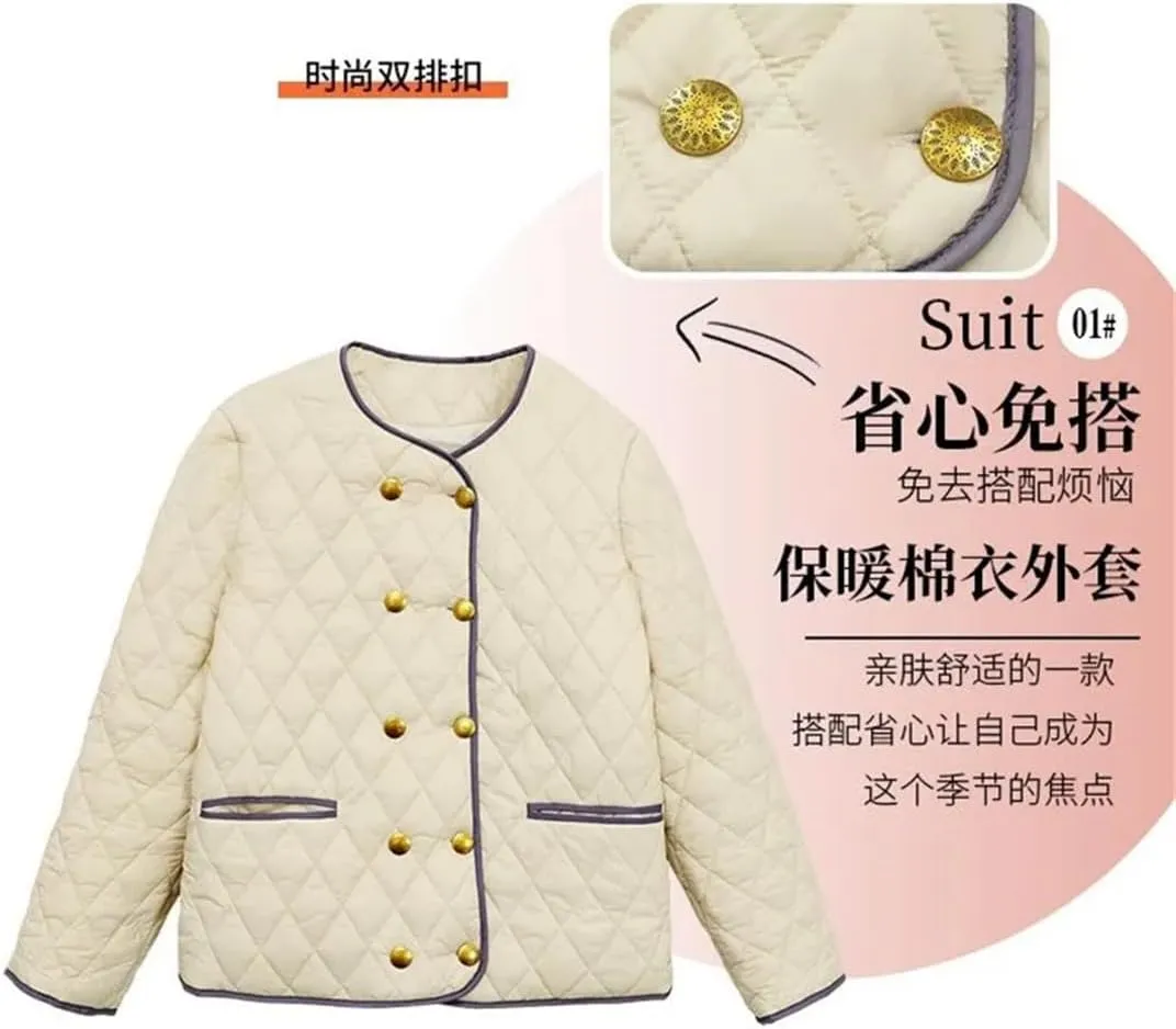 Women's Winter Jacket Lingge Contrasting Colors Lightweight Cotton-Padded Coat Warm Casual Short Coat