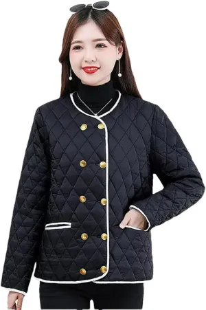 Women's Winter Jacket Lingge Contrasting Colors Lightweight Cotton-Padded Coat Warm Casual Short Coat