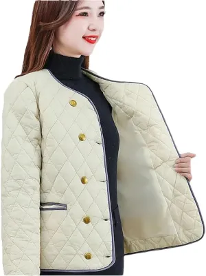 Women's Winter Jacket Lingge Contrasting Colors Lightweight Cotton-Padded Coat Warm Casual Short Coat