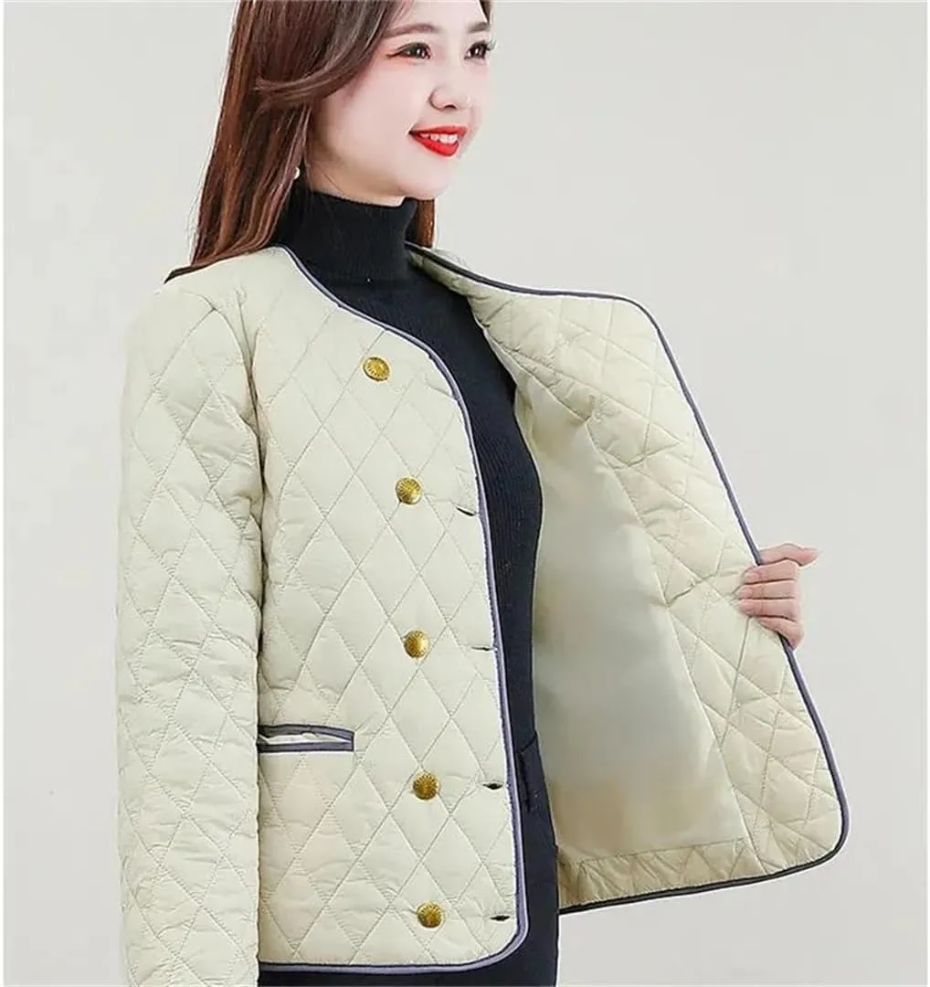 Women's Winter Jacket Lingge Contrasting Colors Lightweight Cotton-Padded Coat Warm Casual Short Coat