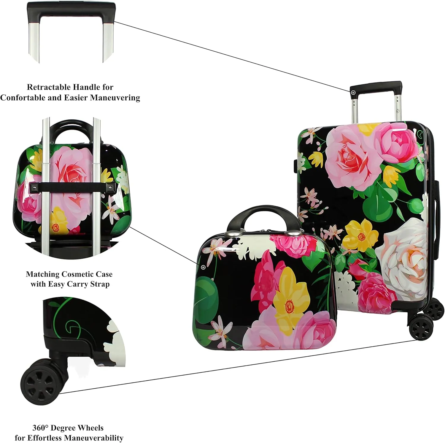 World Traveler Seasons Hardside 2-Piece Carry-On Spinner Luggage Set, Peonies, One_Size