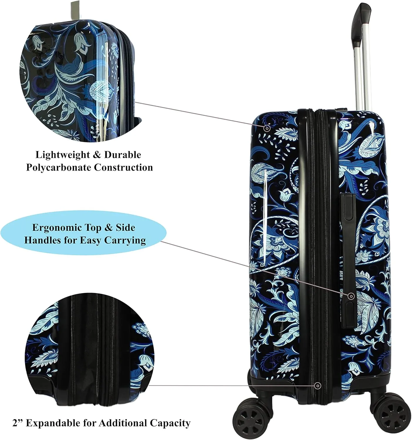 World Traveler VentureX Airline Approved Luggage  Lightweight Hardside Suitcase with Spinner Wheels, Paisley, 2-Piece Carry-On Set