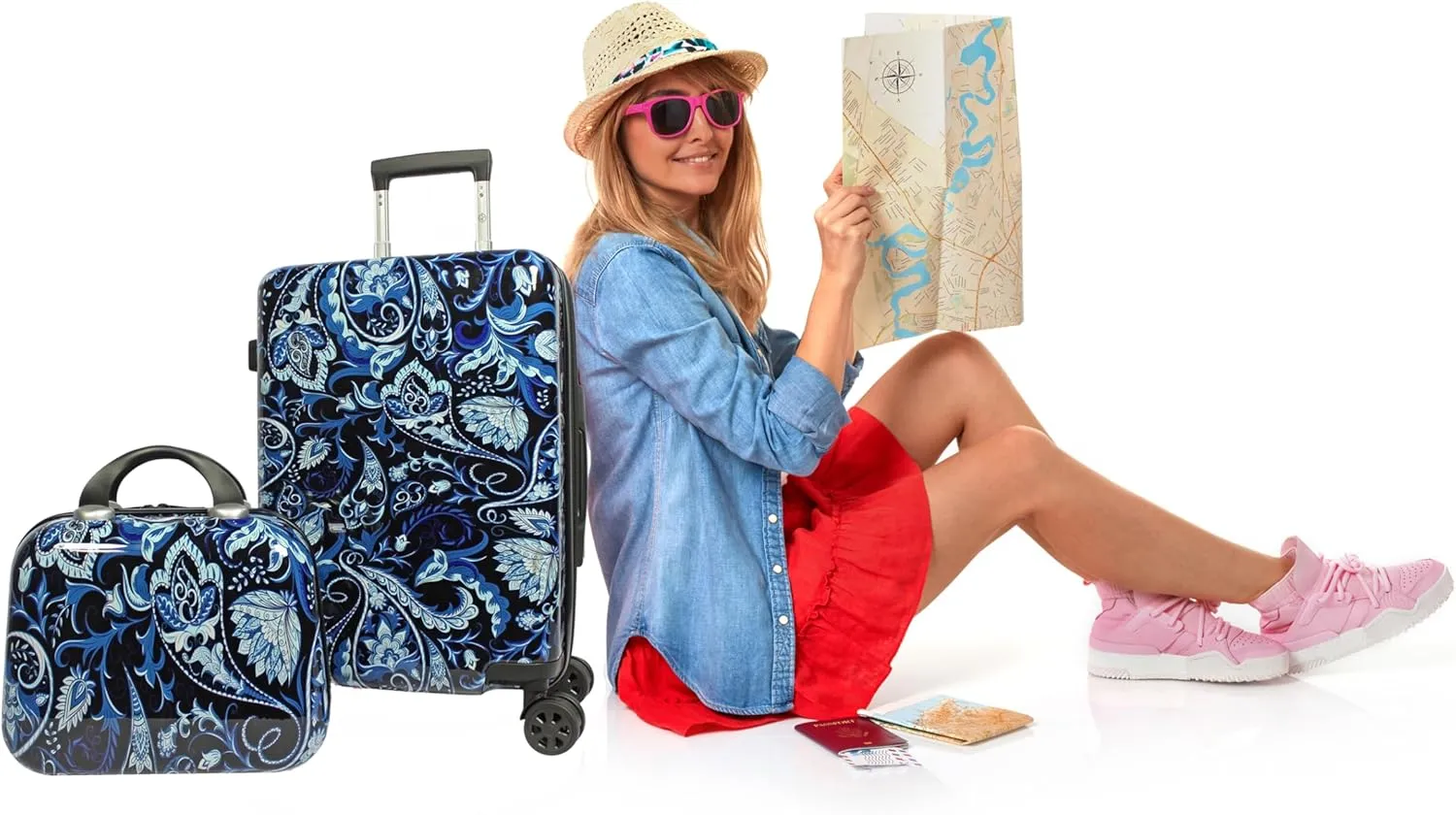 World Traveler VentureX Airline Approved Luggage  Lightweight Hardside Suitcase with Spinner Wheels, Paisley, 2-Piece Carry-On Set