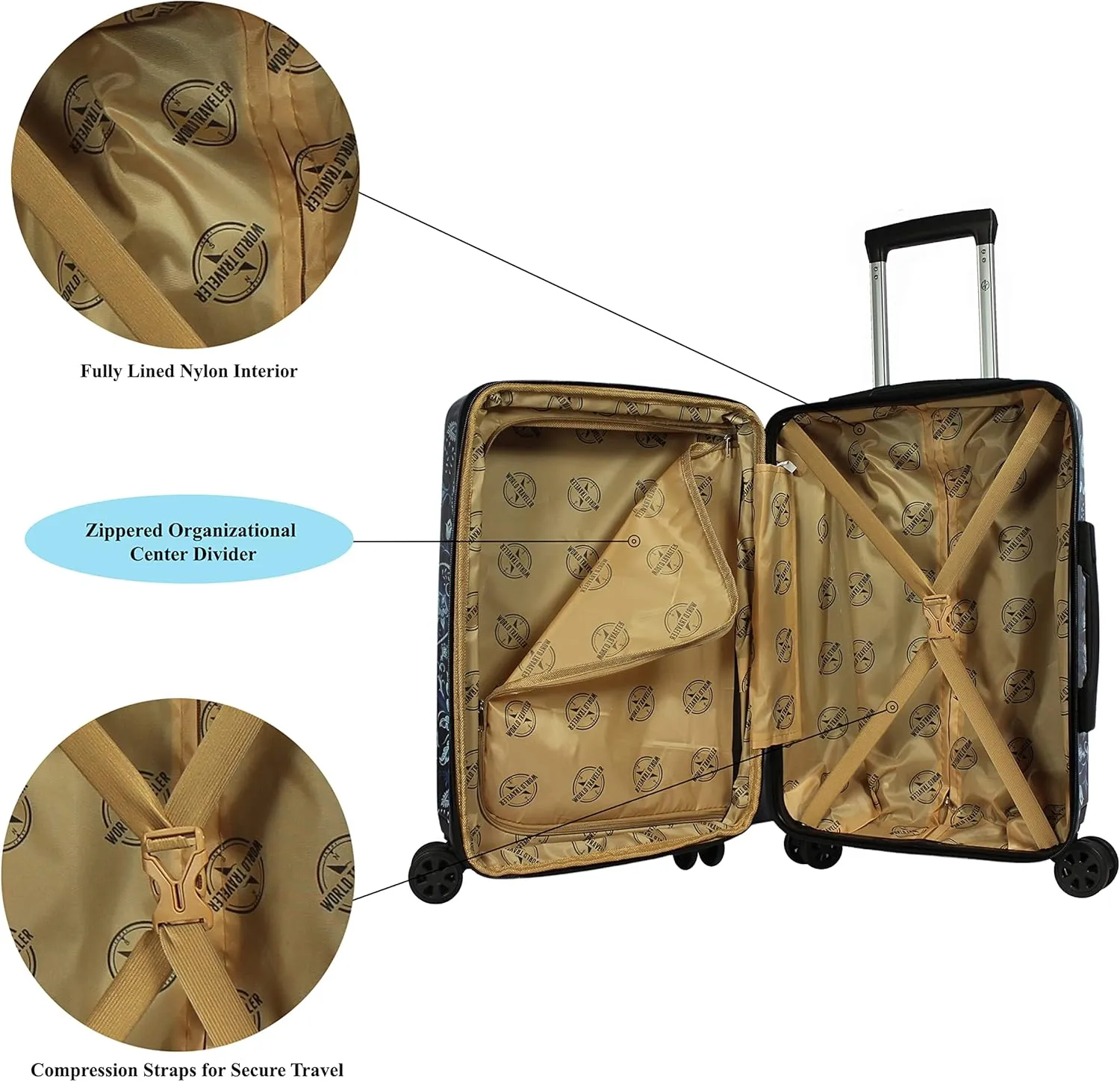 World Traveler VentureX Airline Approved Luggage  Lightweight Hardside Suitcase with Spinner Wheels, Paisley, 2-Piece Carry-On Set
