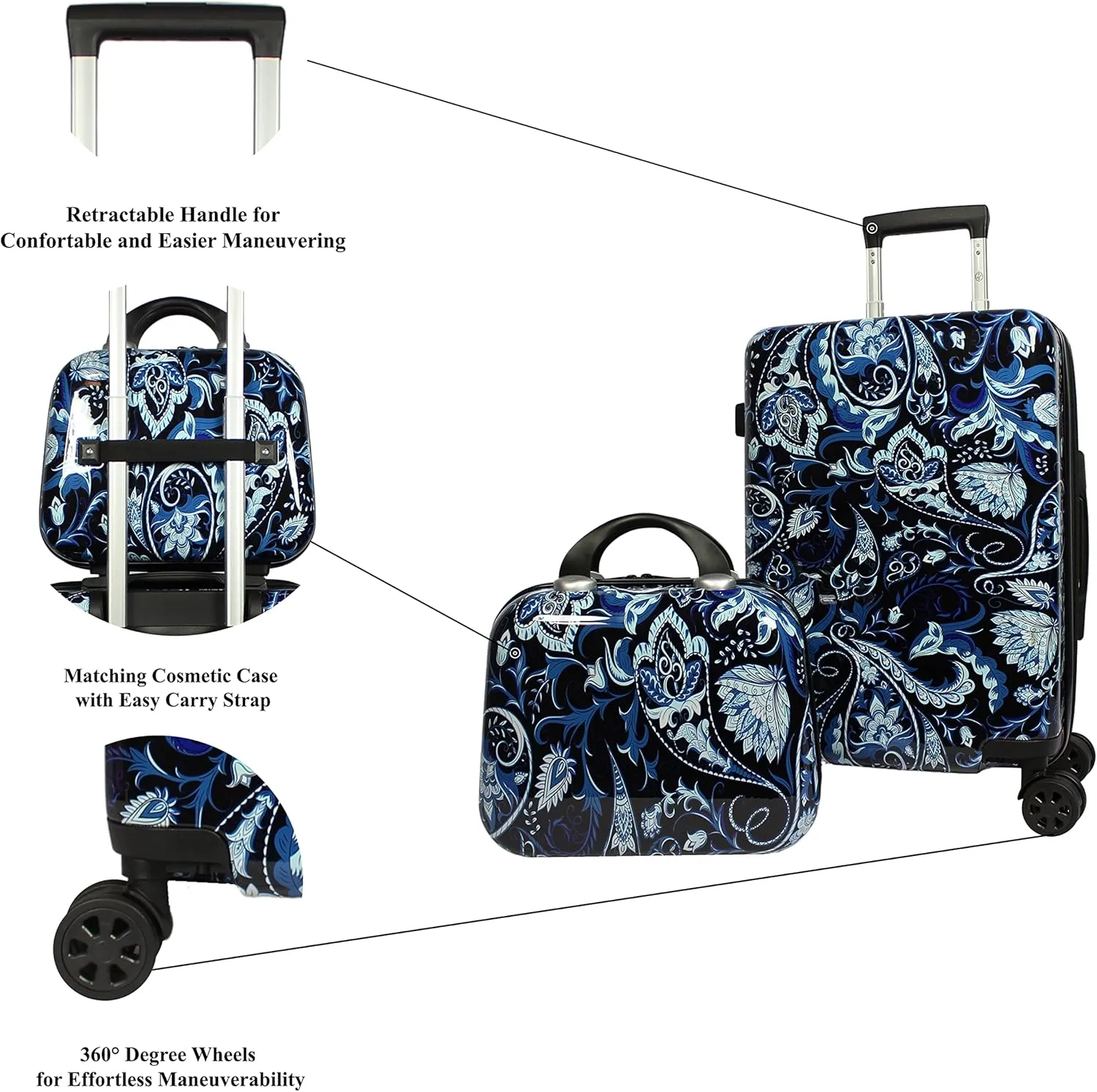 World Traveler VentureX Airline Approved Luggage  Lightweight Hardside Suitcase with Spinner Wheels, Paisley, 2-Piece Carry-On Set