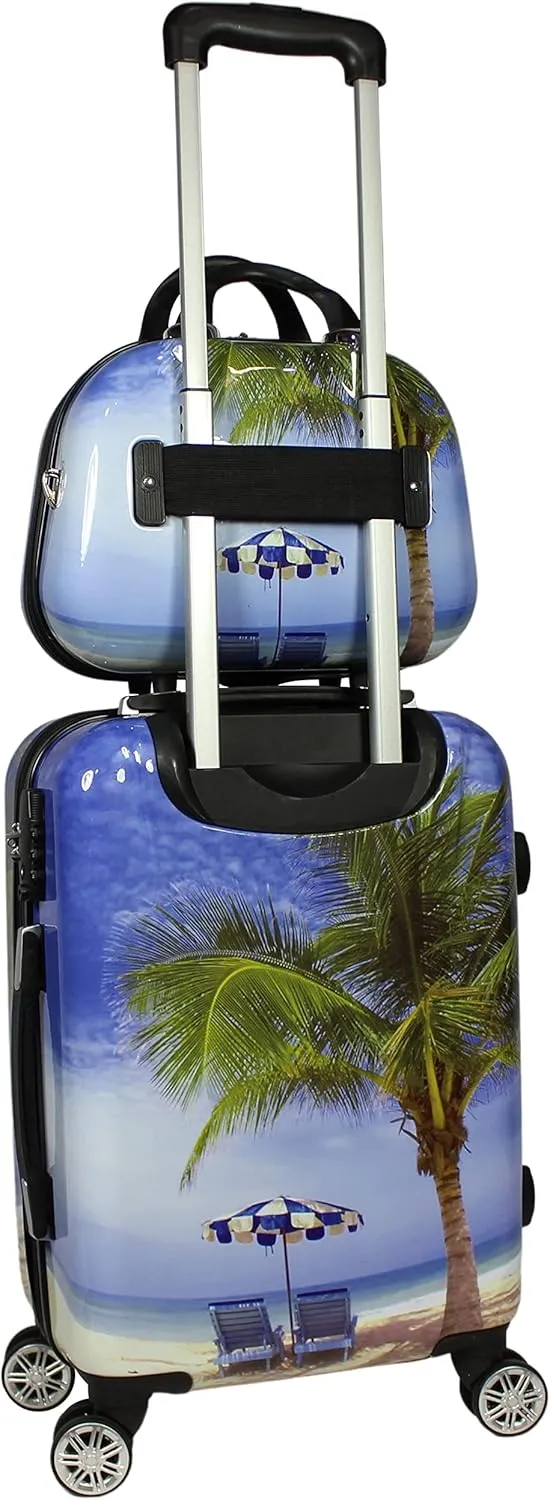 World Traveler VentureX Airline Approved Luggage  Lightweight Hardside Suitcase with Spinner Wheels, Palm Tree, 2-Piece Carry-On Set
