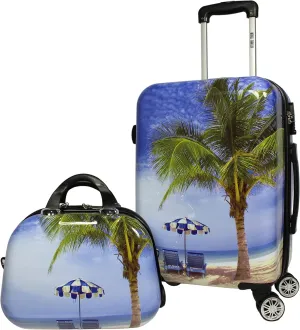 World Traveler VentureX Airline Approved Luggage  Lightweight Hardside Suitcase with Spinner Wheels, Palm Tree, 2-Piece Carry-On Set