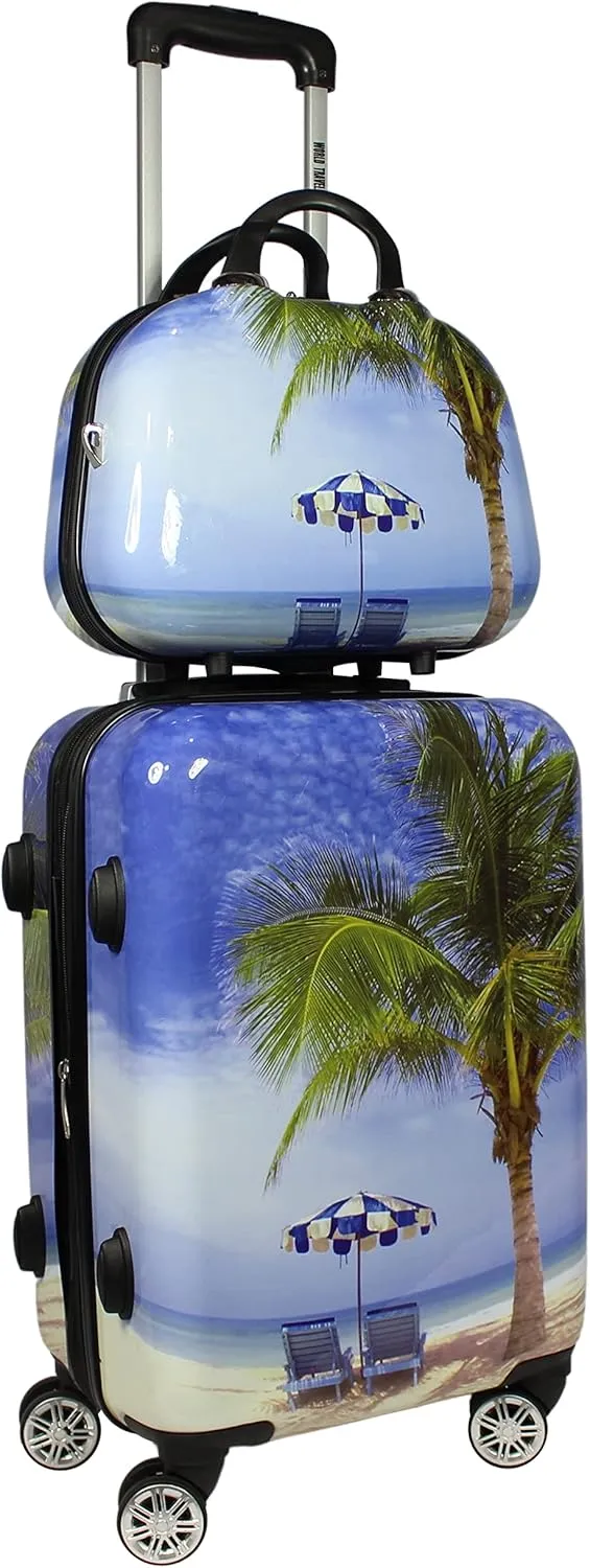 World Traveler VentureX Airline Approved Luggage  Lightweight Hardside Suitcase with Spinner Wheels, Palm Tree, 2-Piece Carry-On Set
