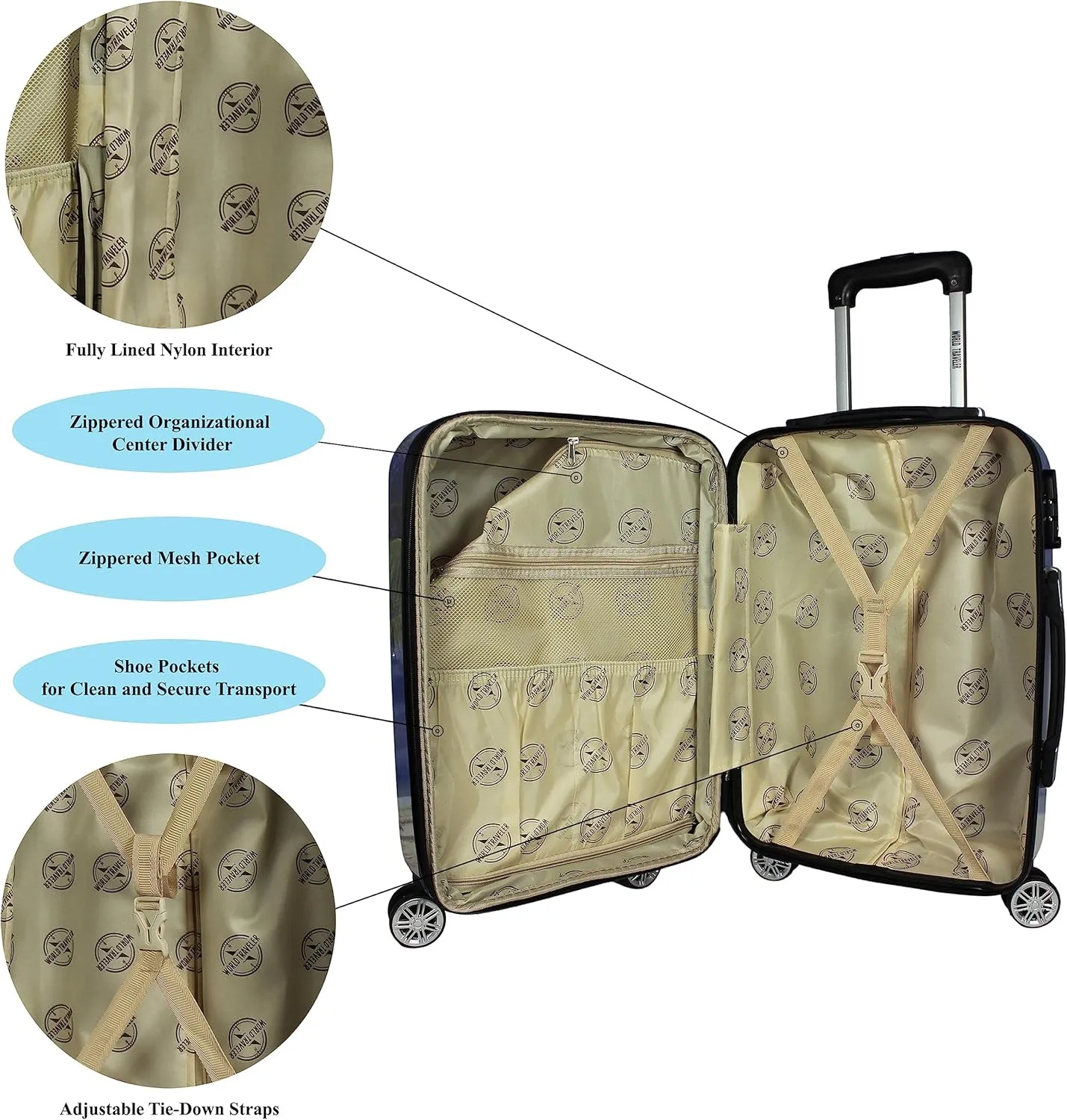 World Traveler VentureX Airline Approved Luggage  Lightweight Hardside Suitcase with Spinner Wheels, Palm Tree, 2-Piece Carry-On Set