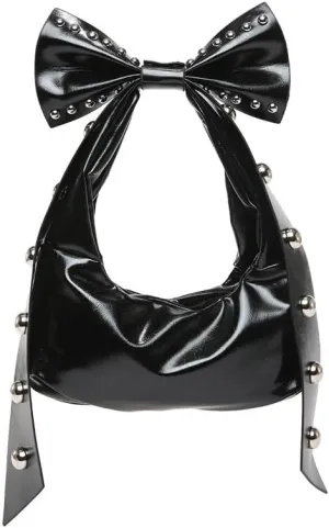 Y2k Coquette Purse with Bow Knot Studded Crescent Hobo Bag Aesthetic Women Handbag Rivet Shoulder Bags Satchels Tote