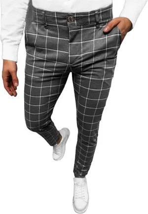 YIBIMOTTO Men's Slim Fit Pants Straight Dress Pants Business Suit Plaid Slacks Pants Skinny Twill Checkered Casual Chino Long Trousers with Pockets,Grey Plaid,S