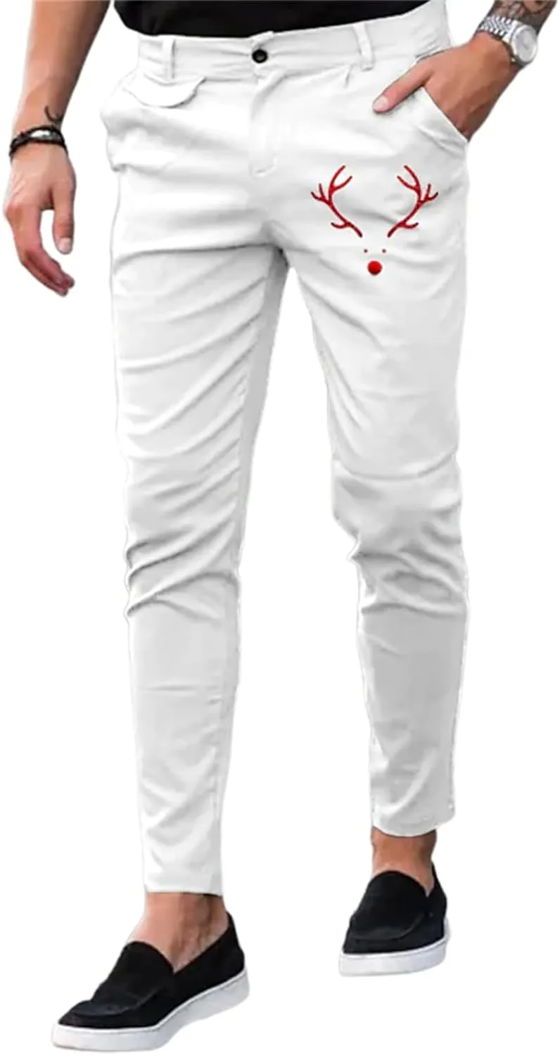 YIBIMOTTO Men's Slim Fit Pants Straight Dress Pants Business Suit Plaid Slacks Pants Skinny Twill Checkered Casual Chino Long Trousers with Pockets,White,S