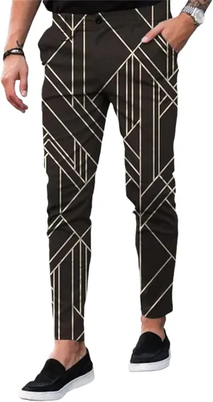 YIBIMOTTO Straight Dress Pants for Mens Business Suit Plaid Slacks Pants Slim Fit Pants Skinny Twill Checkered Casual Chino Long Trousers with Pockets,Brown Stripe,3XL