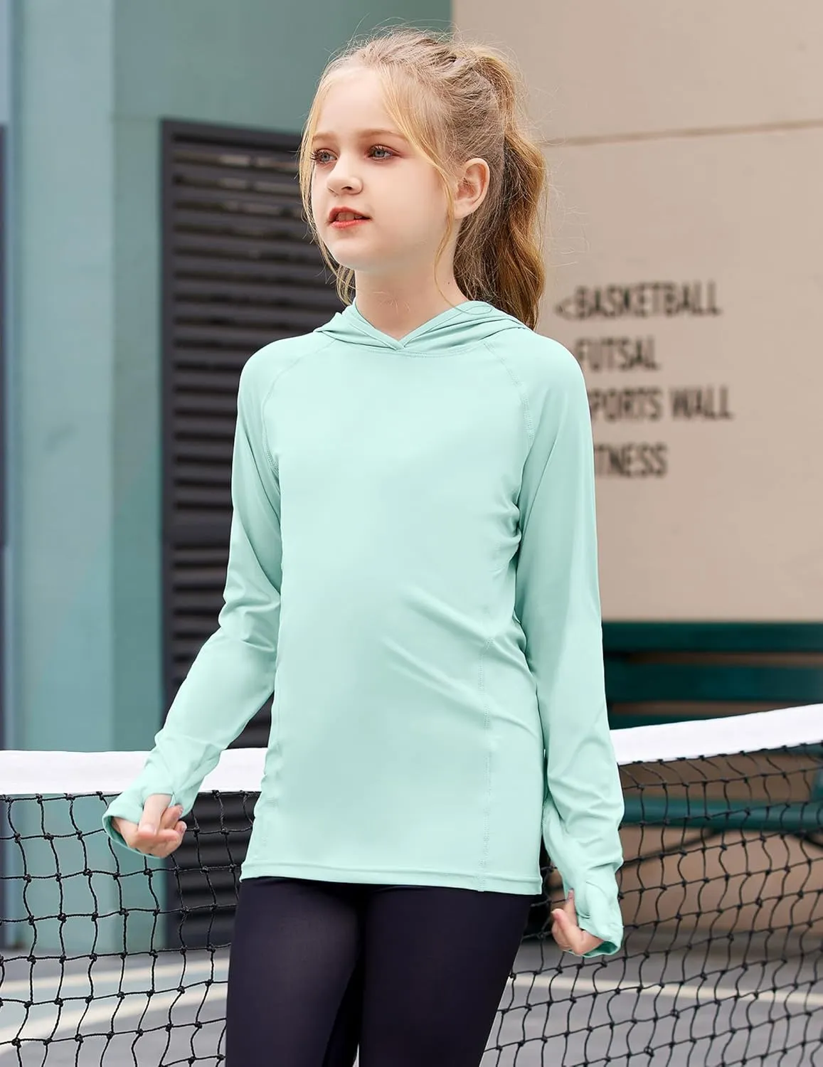 Zaclotre Kids UPF50  Sun Shirt Girls Quick Dry Sun Protection Clothing Athletic Hoodie with Thumbholes