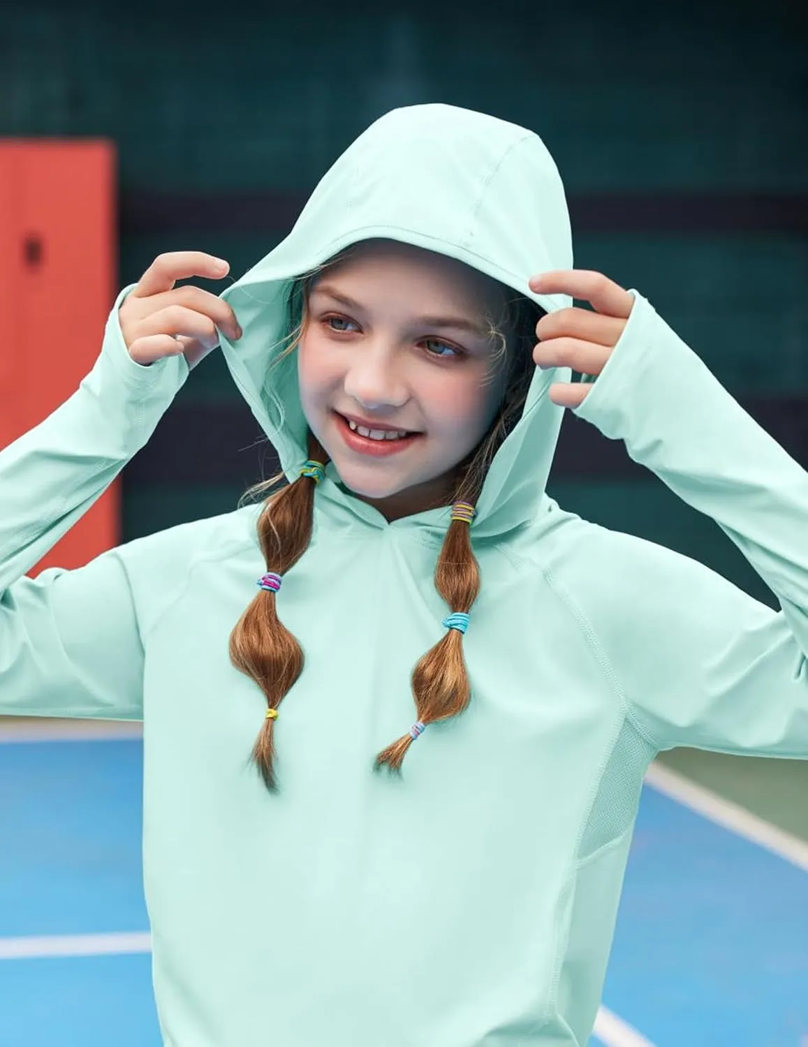 Zaclotre Kids UPF50  Sun Shirt Girls Quick Dry Sun Protection Clothing Athletic Hoodie with Thumbholes