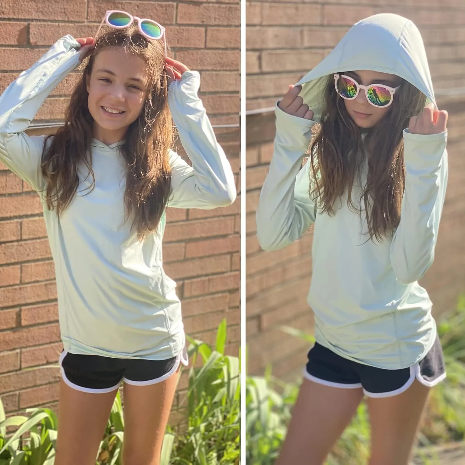 Zaclotre Kids UPF50  Sun Shirt Girls Quick Dry Sun Protection Clothing Athletic Hoodie with Thumbholes