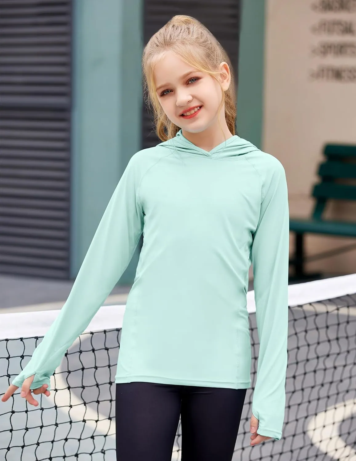 Zaclotre Kids UPF50  Sun Shirt Girls Quick Dry Sun Protection Clothing Athletic Hoodie with Thumbholes